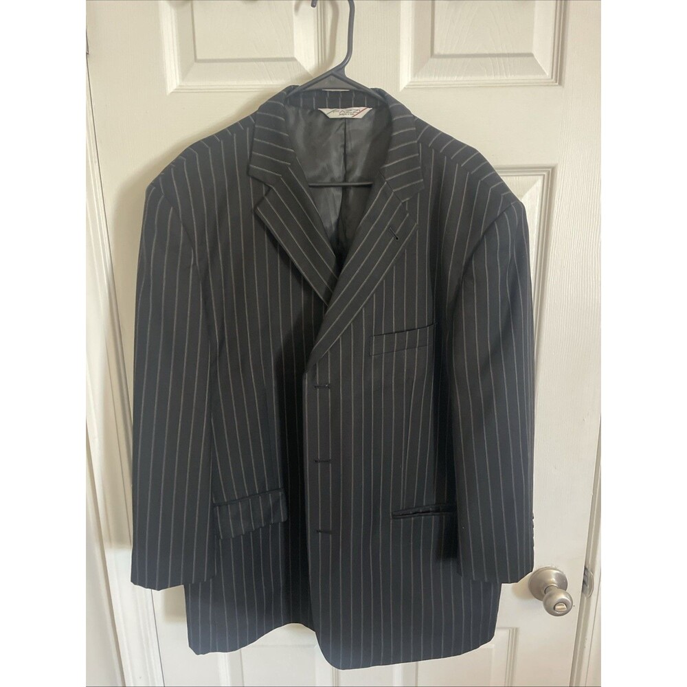 Fazzi Mens 100% Wool 3 Button Sport Coat Blazer Jacket 50R Black Striped